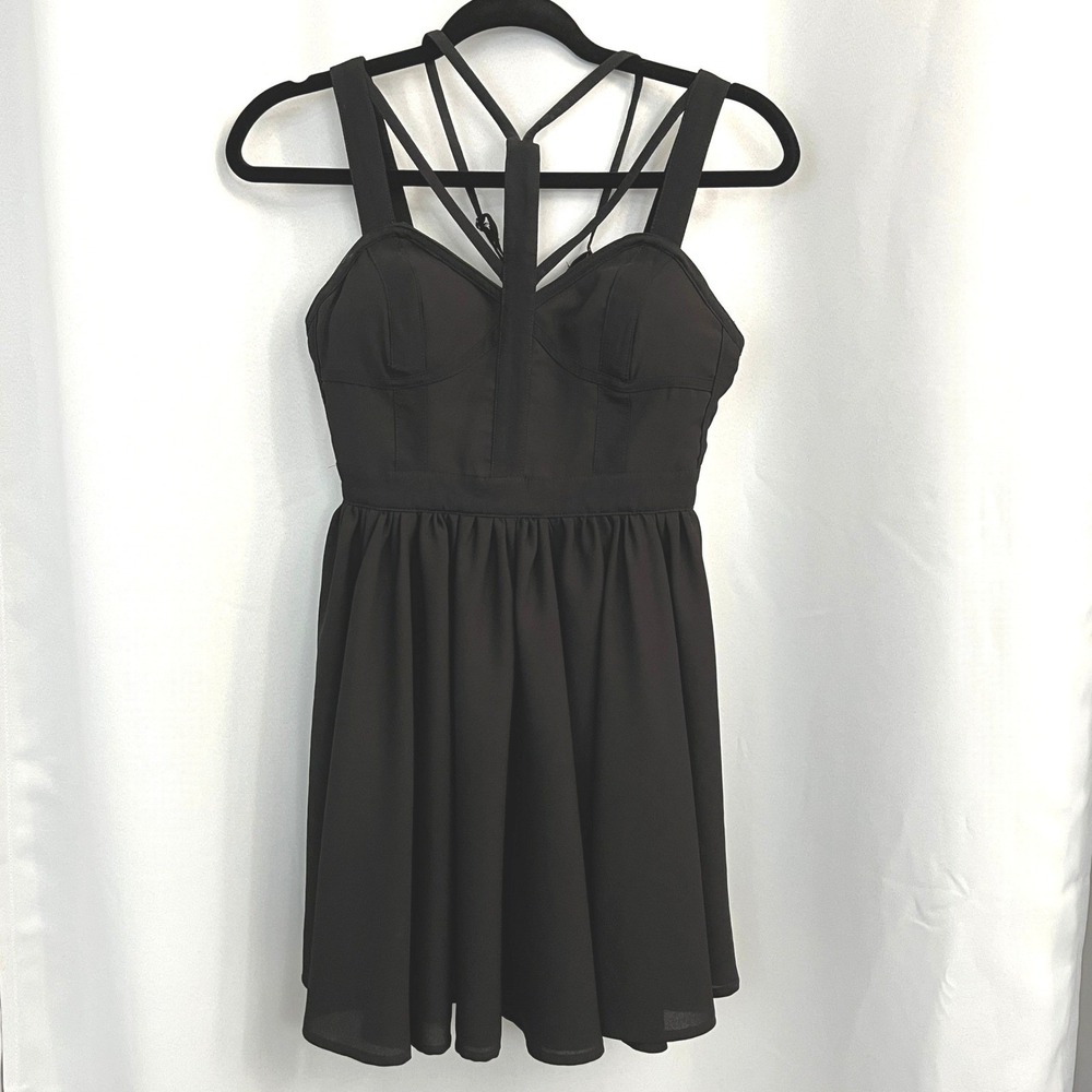 Keepsake Sz XS Black Strappy Corset Mini‎ Party Dress Coquette Balletcore Grunge